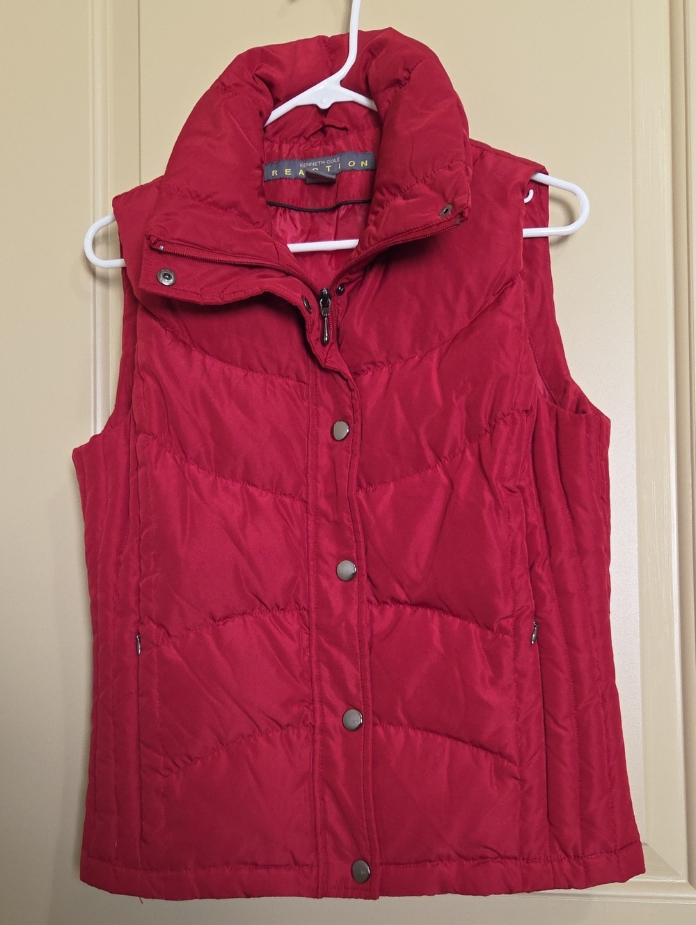 Kenneth Cole Reaction Quilted Red Puffer Vest with High Collar